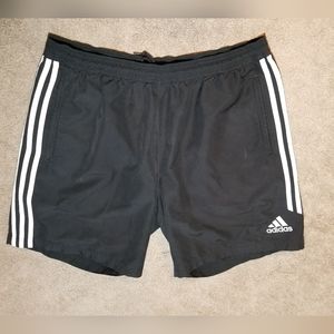 Adidas Men's XL (42") Running Shorts Zip Pockets Black White Stripes